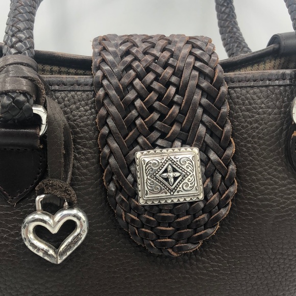 Brighton Brown Leather Lg Handbag Braided Handles - Picture 2 of 8